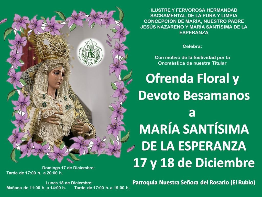 1.-OFRENDA FLORAL, MISA Y VERBENA DE LA ESPERANZA
