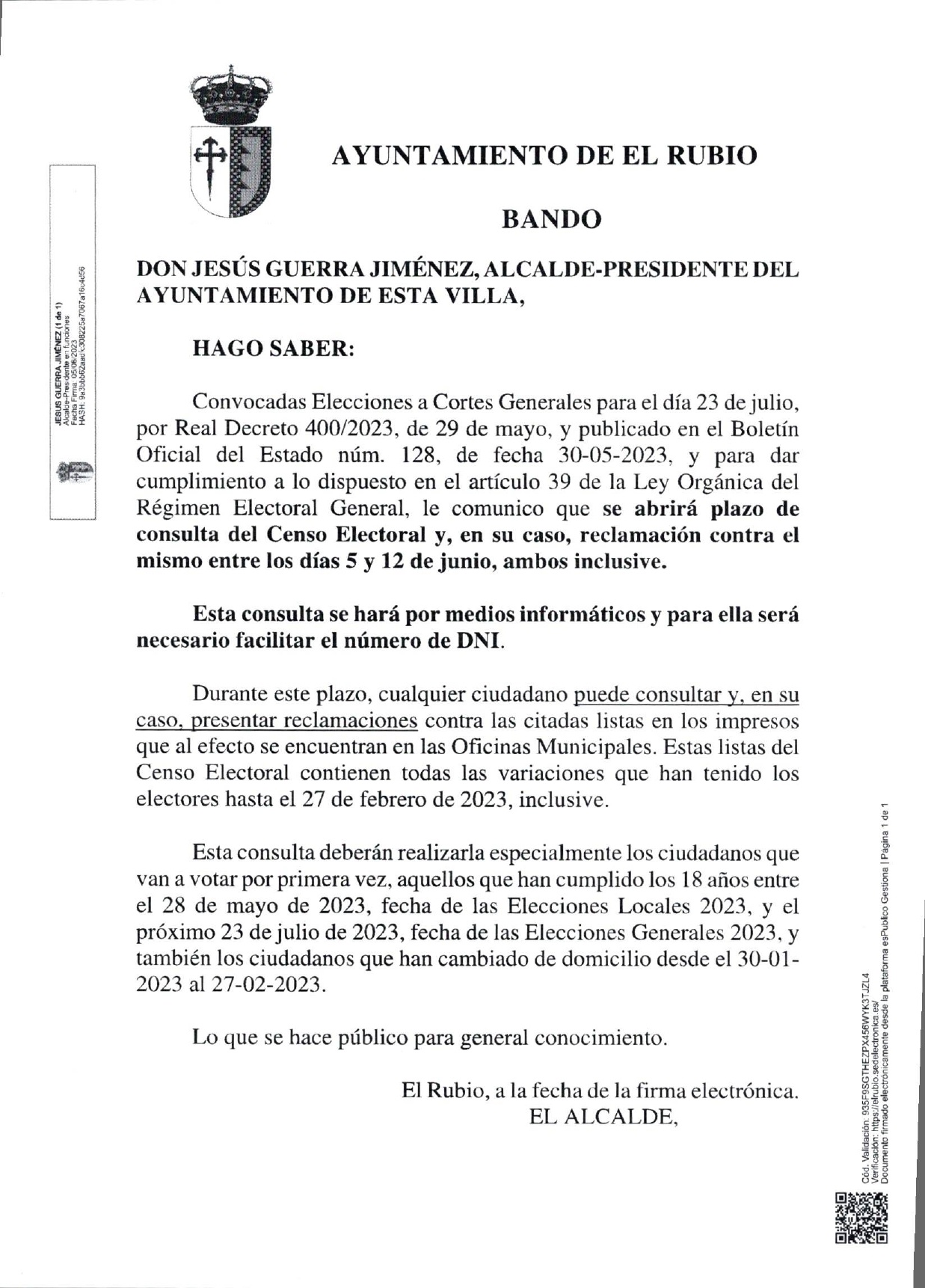 CENSO ELECTORAL ELECCIONES GENERALES 2023