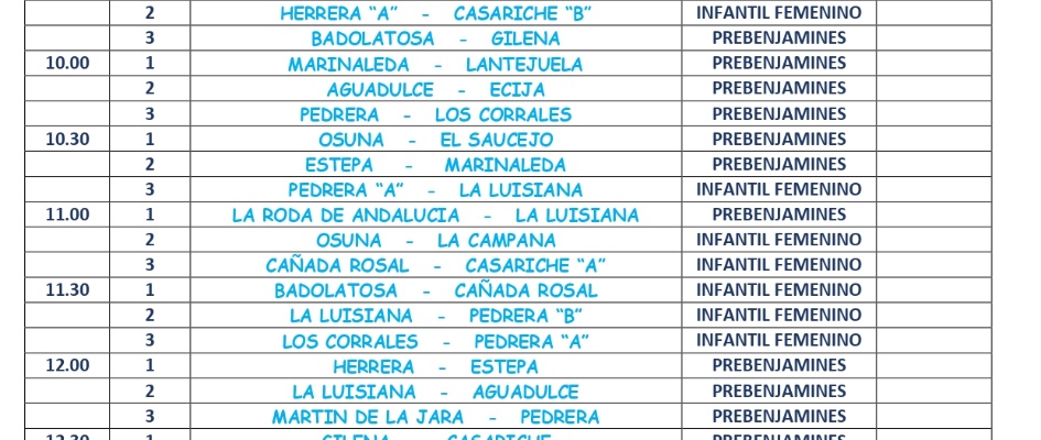 SÁBADO 24 DE FEBRERO JORNADAS DE PREBENJAMINES E INFANTIL FEMENINO EN EL RUBIO