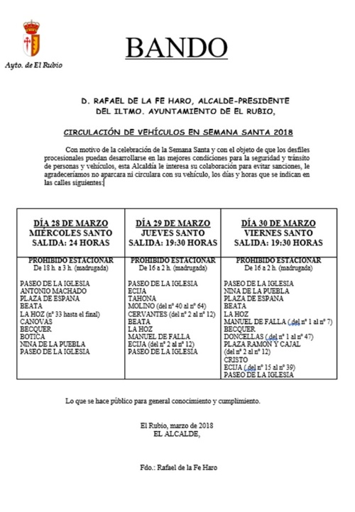 BANDO SEMANA SANTA 2018