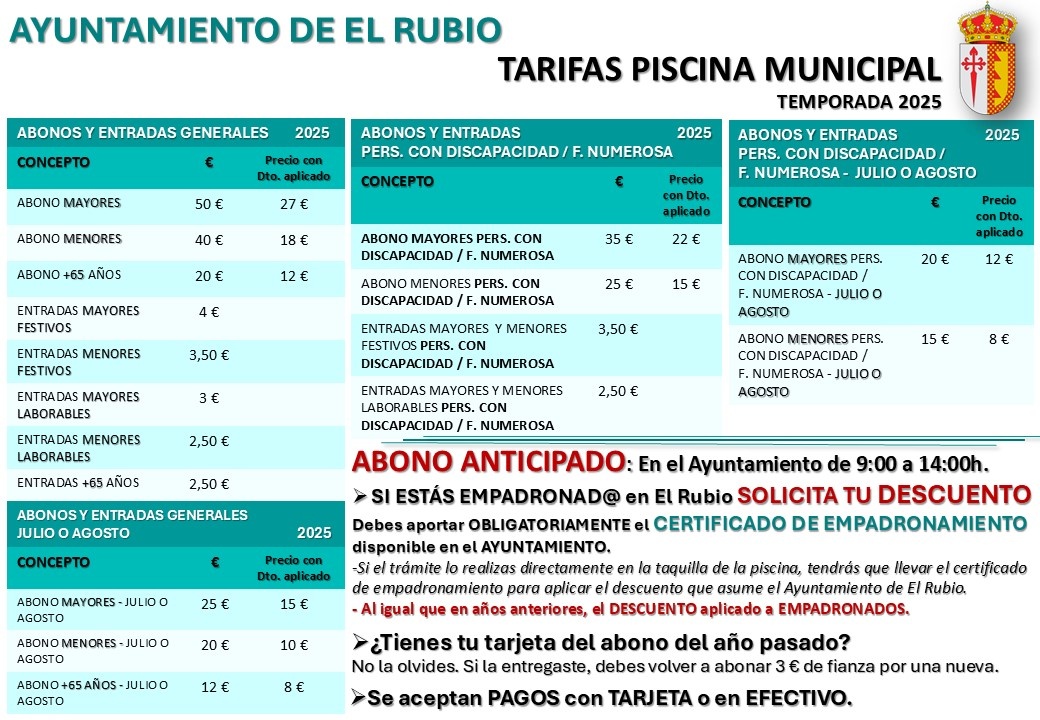 1.-ABONOS PISCINA MUNICIPAL DE EL RUBIO. TEMPORADA 2025