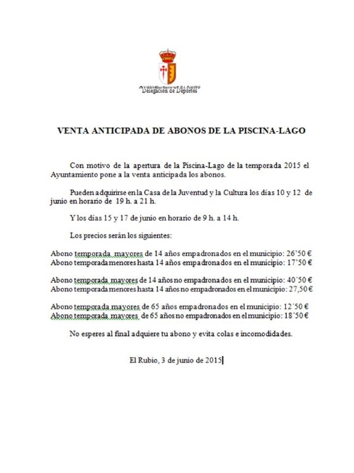 VENTA ANTICIPADA DE ABONOS 2015.