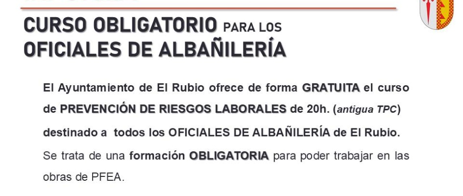 ABIERTAS LAS INSCRIPCIONES DEL CURSO OBLIGATORIO PARA LOS OFICIALES DE ALBAÑILERÍA