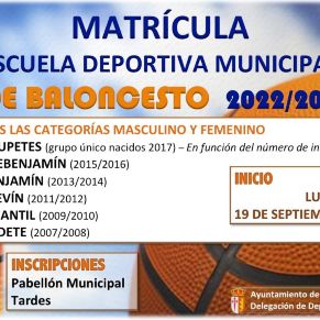 BALONCESTO INSCRIPCIONES ESCUELAS DEPORTIVAS MUNICIPALES