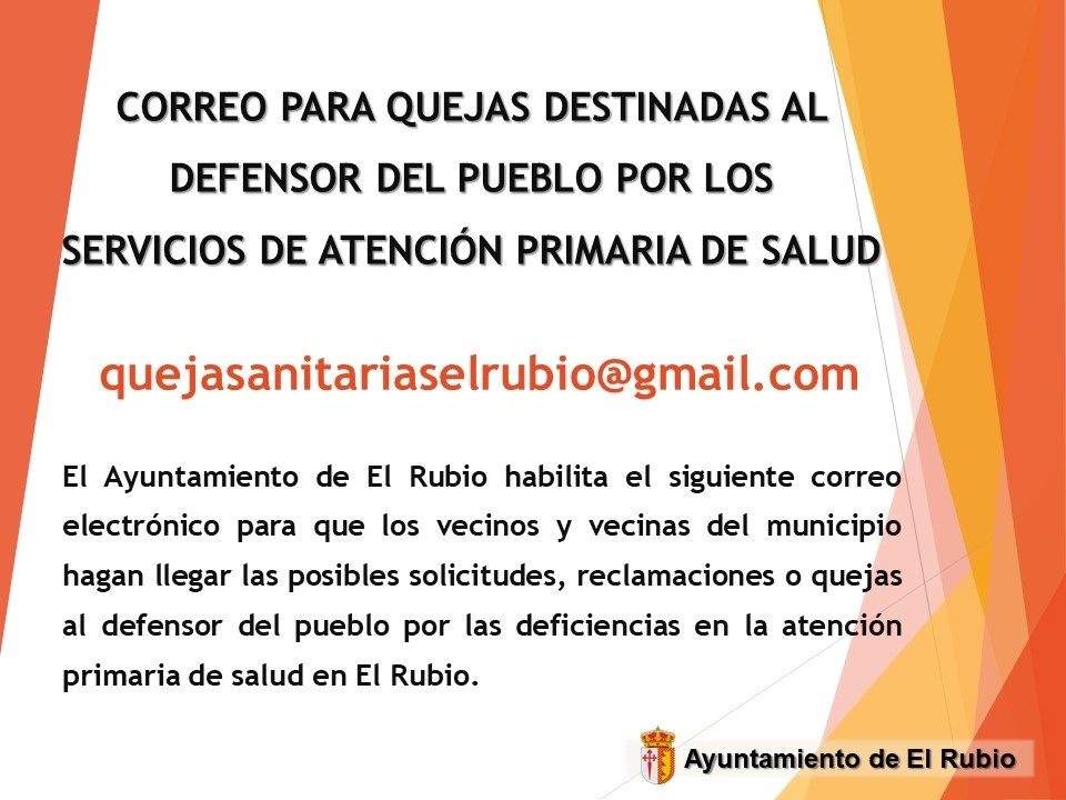Correo para quejas destinadas al defensor del pueblo por los servicios de atención prim