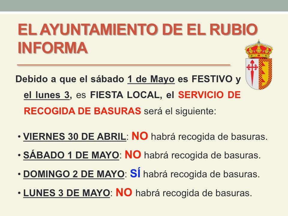 DÍAS DE RECOGIDA DE BASURAS