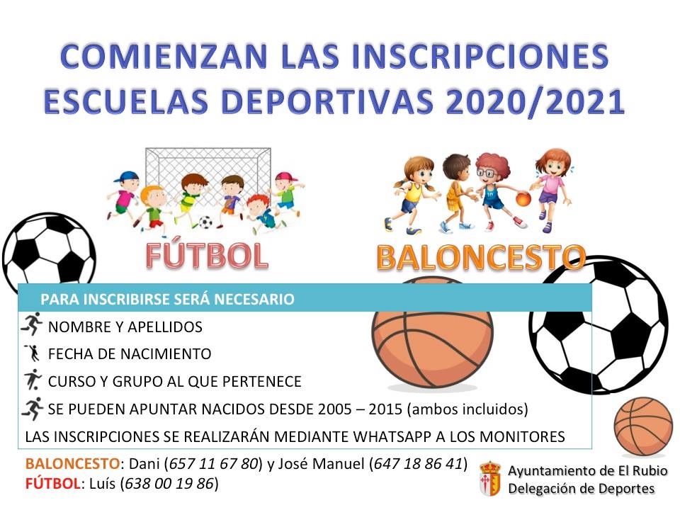 ESCUELAS DEPORTIVAS de FÚTBOL y BALONCESTO para el curso 2020 2021.