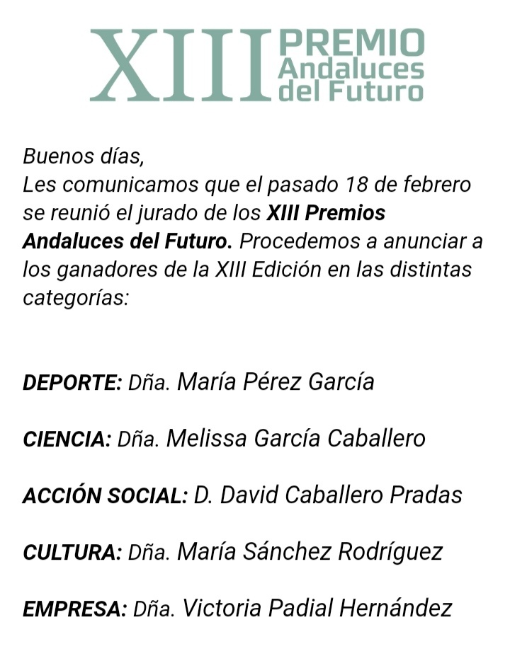 El rubeño DAVID CABALLERO PRADAS ha sido el ganador en los XIII PREMIOS ANDALUCES DEL FUTURO