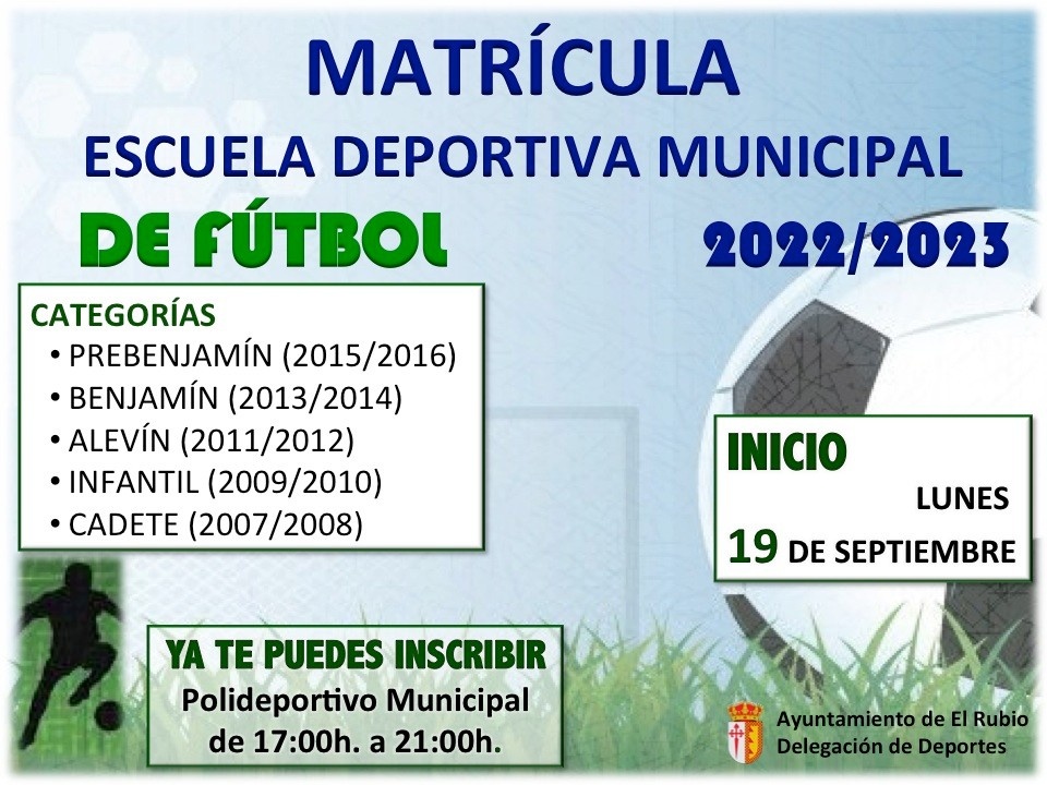 FUTBOL INSCRIPCIONES ESCUELAS DEPORTIVAS MUNICIPALES
