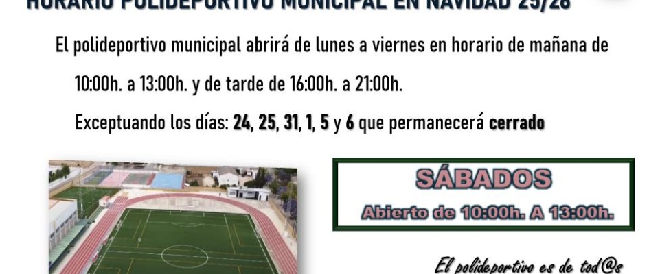 HORARIO POLIDEPORTIVO MUNICIPAL EN NAVIDAD