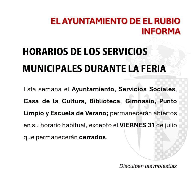 HORARIOS DEL AYUNTAMIENTO EN FERIA