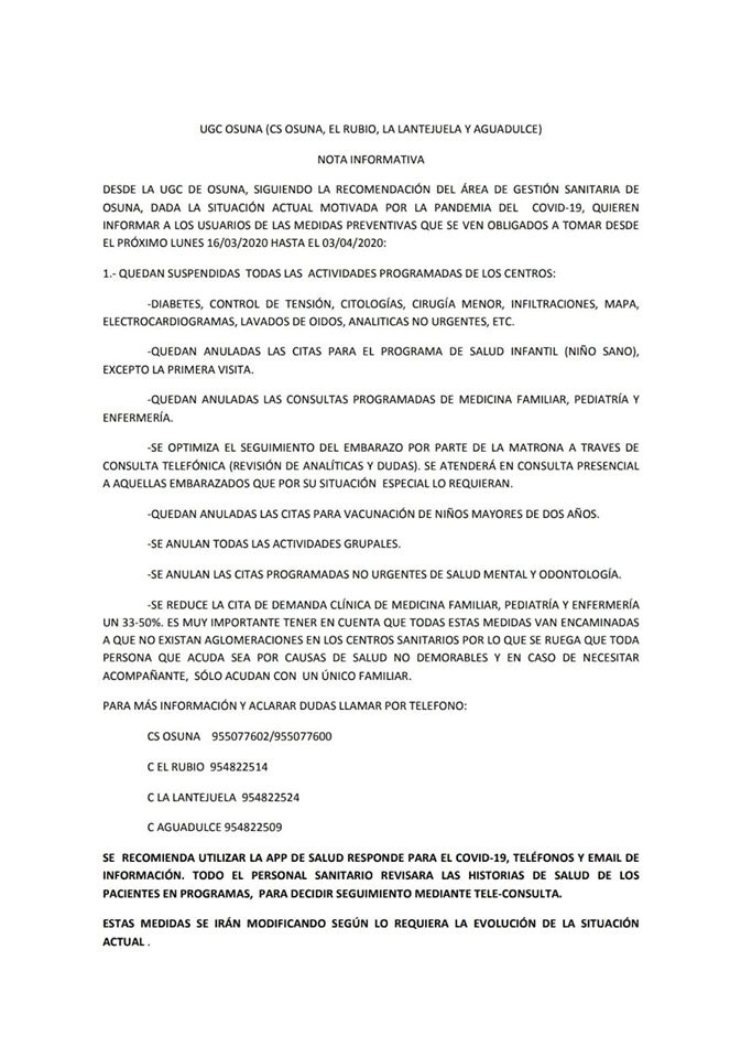 NOTA INFORMATIVA DE LA UGC DE OSUNA