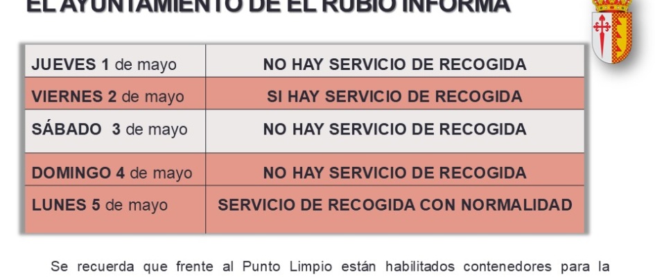 Servicio de recogida de basuras durante el puente de mayo