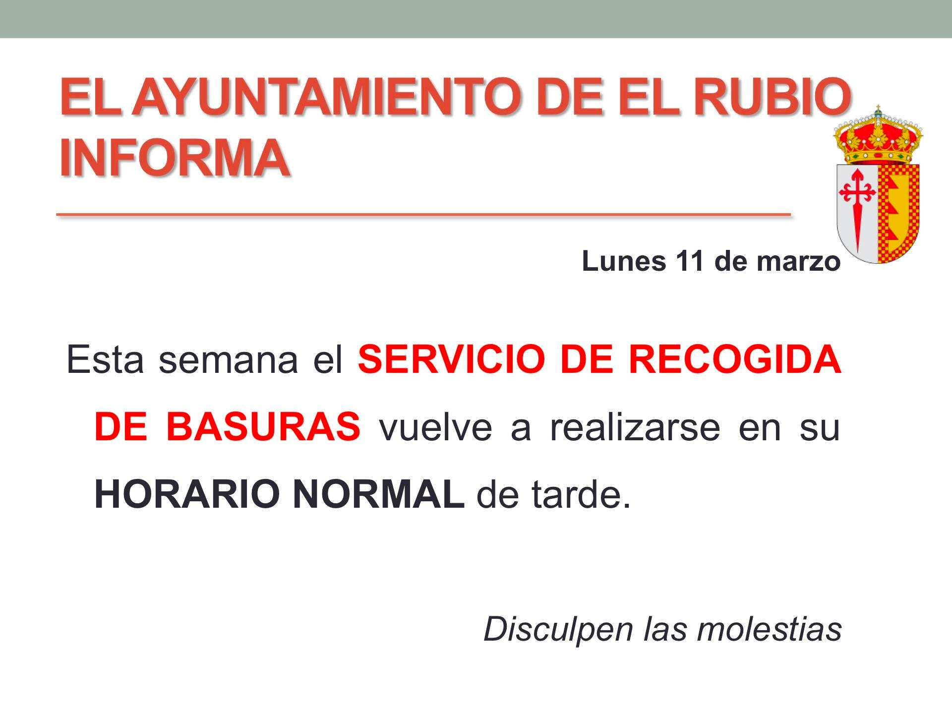 el servicio de recogida de basuras vuelve a realizarse por las tardes en su horario habitual